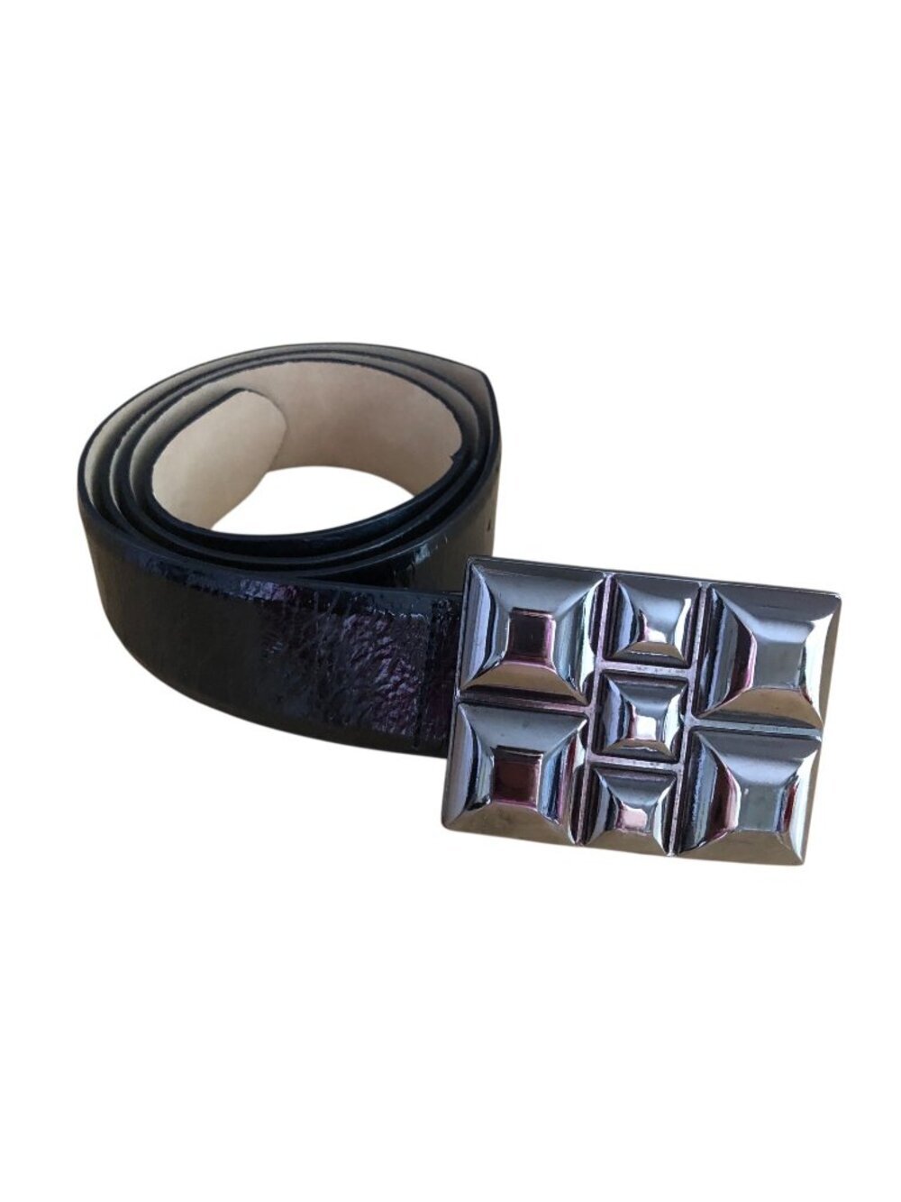 Betsey Johnson Geo Studded Belt Womens size XL Black Silver Buckle Punk 80's